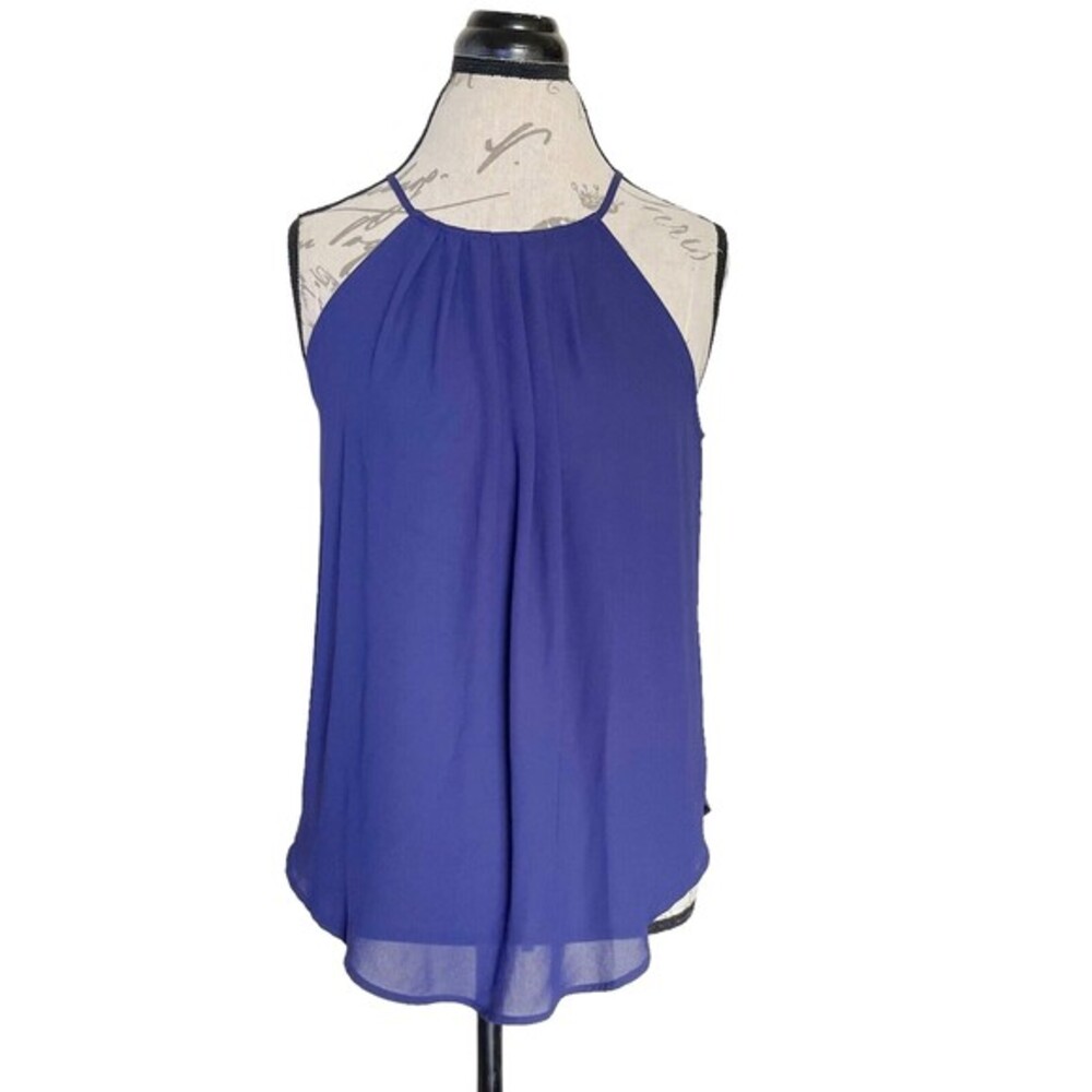 Lush Blouse Sz Small Halter Pin Tuck  Sleeveless Halter Blue Semi Sheer Y2k Look
